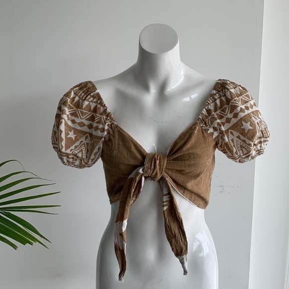 Z&L puff sleeves , tie front boho Gypsy crop top, size M - Picture 6 of 10